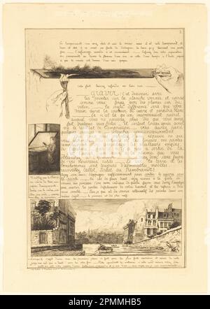 Printwerbung, Lettre sur les Eléments de la Gravure á l'Eauforte (Letter on the Elements of Etching), Seite 2, 1860-1864; Frankreich; Ätzen auf Papier; Platte: 29,3 x 20 cm (11 9/16 x 7 7/8 Zoll) Papier: 32,8 x 23,2 cm (12 15/16 x 9 1/8 Zoll) Stockfoto