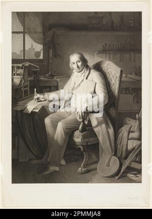 Print, Porträt von Joseph Marie Jacquard (1752–1834); entworfen von V. Vebert; nach Claude Bonnefond (1796–1860); Frankreich; Gravur auf Papier; 52,6 x 37,6 cm (20 11/16 x 14 13/16 Zoll); 1950-116-1 Stockfoto