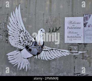 Friedenstauben-Graffiti an der Wand, Bethlehem, Westjordanland, Palästina Stockfoto