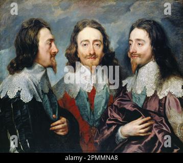 Sir Anthony van Dyck - Charles I in drei Positionen, auch bekannt als das Triple Portrait von Charles I, ist ein Ölgemälde von Charles I von England - 1635 Stockfoto