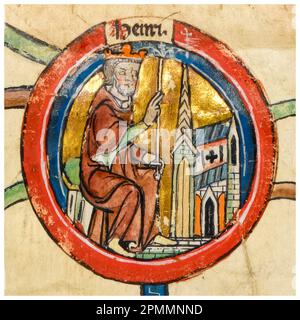 Heinrich III. Von England (1207-1272), auch bekannt als Henry von Winchester, König von England (1216-1272), beleuchtetes Manuskript-Porträt, vor 1399 Stockfoto