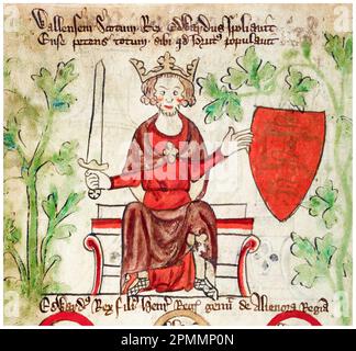 Edward I von England (1239-1307), auch bekannt als Edward Longshanks und der Hammer der Schotten war König von England (1272-1307), beleuchtetes Manuskript Porträtbild von Peter von Langtoft, 1307-1327 Stockfoto