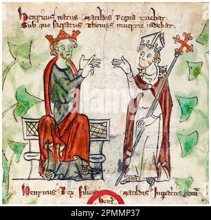 König Heinrich II. Von England (1133-1189) und Thomas Becket (1119/20-1170) Erzbischof von Canterbury, beleuchtetes Manuskript von Peter von Langtoft, 1307-1327 Stockfoto