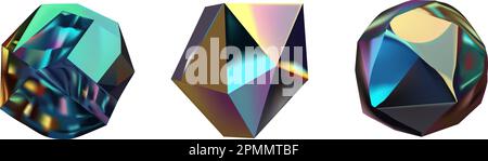 Futuristische Neon-Gradienten-Figuren können für eine Vielzahl von Zwecken, Unterhaltung, Bildung und wissenschaftliche Visualisierung verwendet werden. Geometrische Hologramm-Formen. Schillerndes, modernes, mehrfarbiges 3D-Objekt. Stock Vektor