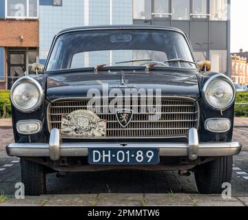 IJmuiden, Niederlande, 09.04.2023, Vorderansicht des Retro-Autos Peugeot 404 ab 1963 Stockfoto