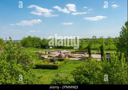 Rekonstruierte Gründungsmauern des ehemaligen Landhauses Villa Rustica, Wachenheim, Pfalz, Rheinland-Pfalz, Deutschland, Europa Stockfoto