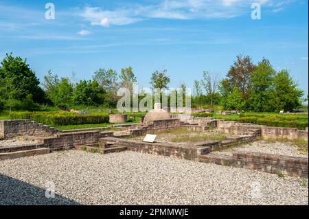 Rekonstruierte Gründungsmauern des ehemaligen Landhauses Villa Rustica, Wachenheim, Pfalz, Rheinland-Pfalz, Deutschland, Europa Stockfoto