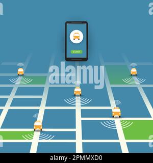 Selbstfahrendes Taxikonzept, mobile Anwendung oder Service-Design Stock Vektor