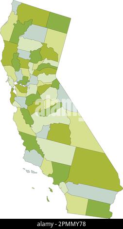 Sehr detaillierte, bearbeitbare politische Karte mit getrennten Schichten. Kalifornien. Stock Vektor