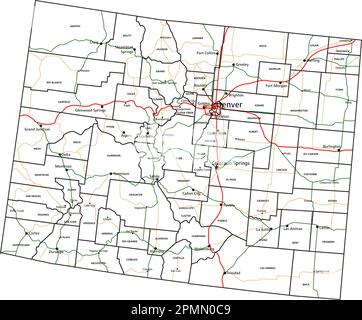 Straßenkarte und Highway-Karte von Colorado. Vektordarstellung. Stock Vektor