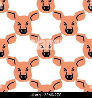 Nahtloses Muster mit Schweinekopf-Illustration in minimalistischer Schnittart auf weißem Hintergrund Stock Vektor