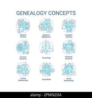 Symbolgruppe für blaues Konzept der Genealogie Stock Vektor