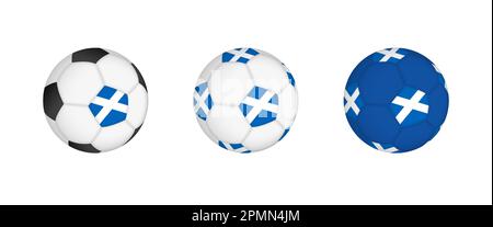 Kollektion Fußball mit der schottischen Flagge. Modell der Fußballausrüstung mit Flagge in drei verschiedenen Konfigurationen. Vektormodell. Stock Vektor