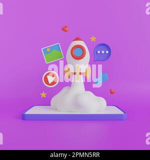 3D Plattform für soziale Medien, Anwendungskonzept für soziale Online-Kommunikation. Stockfoto