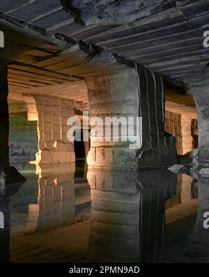 Blick auf Steinbruch. Cavea Arcari, Vicenza, Italien. Architekt: na , 2019. Stockfoto