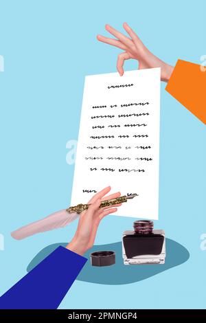 Kreative 3D-Fotografien Grafiken Collage Malerei der Arme Signieren zuletzt wird isolierter Zeichnungshintergrund Stockfoto
