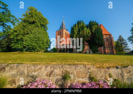 Kirche im Sonnenschein auf Wiese Stockfoto