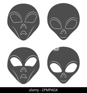 Schwarzweiße Illustration mit Alien-Gesicht. Isoliertes Vektorobjekt auf weißem Hintergrund. Stock Vektor