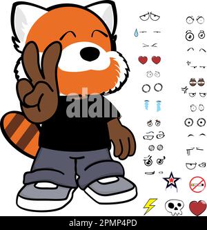 Süße rote Panda-Karikatur für Kinder, Ausdrücke im Vektorformat Stock Vektor