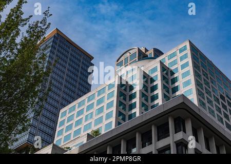 Verschiedene Architekturstile in der Innenstadt von Seattle, Washington, USA; Seattle, Washington, Vereinigte Staaten von Amerika Stockfoto