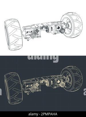 Stilisierte Vektordarstellung der Baupläne der Fahrzeughinterachse Stock Vektor
