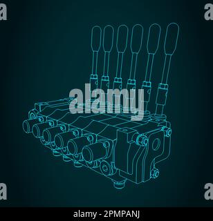 Stilisierte Vektordarstellung des hydraulischen Wegeventils Stock Vektor