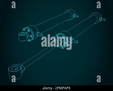 Stilisierte Vektordarstellung des Blueprint des Hydraulikzylinders Stock Vektor