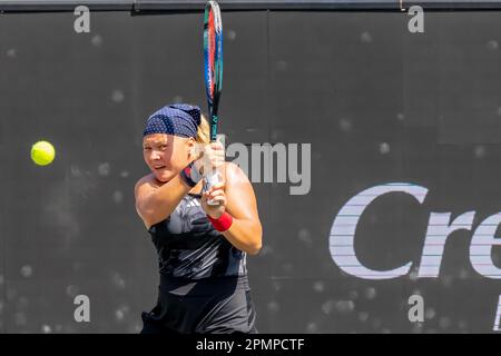 6. April 2023, Charleston, SC, Vereinigte Staaten von Amerika: DIANA SHNAIDER USA spielt gegen (12) PAULA BADOSA ESP auf der WTA Series für die Credit One Charleston Open in Charleston, SC, USA. (Kreditbild: © Walter G. Arce Sr./ZUMA Press Wire) NUR REDAKTIONELLE VERWENDUNG! Nicht für den kommerziellen GEBRAUCH! Stockfoto