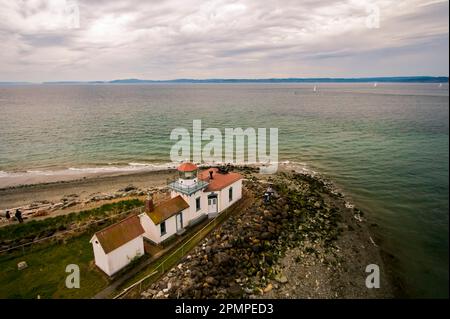 West Point Light im Discovery Park in Seattle, Washington, USA; Seattle, Washington, Vereinigte Staaten von Amerika Stockfoto