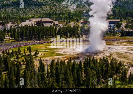 Alte Gläubige brechen im Upper Geyser Basin des Yellowstone National Park aus, Wyoming, USA; Wyoming, Vereinigte Staaten von Amerika Stockfoto