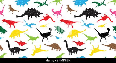 Nahtloses Muster Dino Dinosaurier Vektor isolierte Tapete Hintergrund farbenfroh Stock Vektor