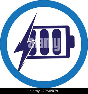 Design-Vorlage Für Das Logo Des Akkus. Logo für schnelle Akkuladung. Akkuleistung und Blitz-Blitz-Logo-Symbol. Stock Vektor