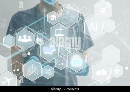 AI Konzept. Künstliche Intelligenz und verschiedenen Branchen. Stockfoto