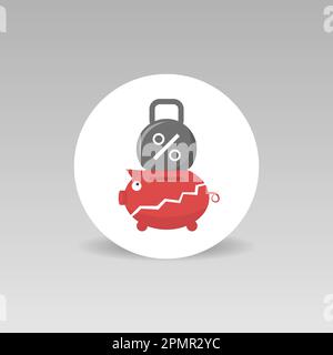 Schuldenvektorsymbol Rotes Symbol für Piggybank und Gewicht Stock Vektor