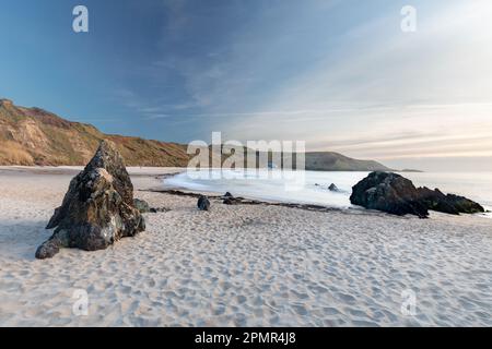 Porthor (Whistling Sands) Strand und Bucht, Llyn Peninusla, Wales Stockfoto