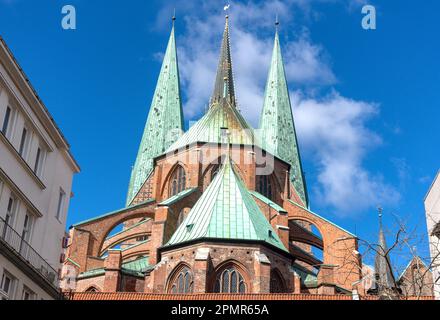 St. Marienkirche aus Schrangen, Lübeck, Schleswig-Holstein, Bundesrepublik Deutschland Stockfoto