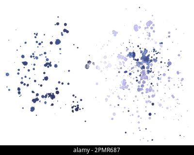 Aquarelle und Farbflecken in Blau und Violett. Eine Abbildung, die von Hand gezeichnet wurde. Isolierte Objekte auf weißem Hintergrund, zur Dekoration und Stockfoto