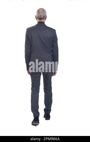 Rückansicht eines Mannes mit Anzug auf weißem Hintergrund Stockfoto