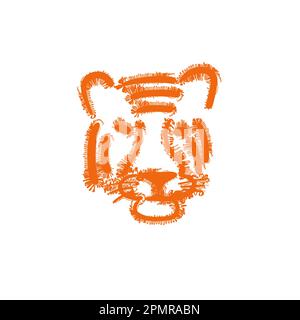 Abbildung des Tigerkopfes in Umrissform, isoliert auf Weiß Stock Vektor