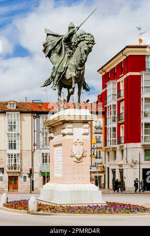 Das Denkmal für Cid Campeador ist eine Reiterstatue des Bildhauers Juan Cristóbal González Quesada. Burgos, Castilla y León, Spanien, Europa Stockfoto