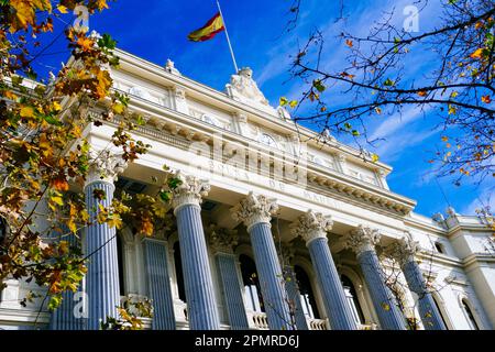 Das Palacio de la Bolsa de Madrid, Palacio de la Bolsa de Madrid, ist ein Gebäude aus dem 19. Jahrhundert in Madrid, Spanien. Es wurde entworfen, um das M zu beherbergen Stockfoto