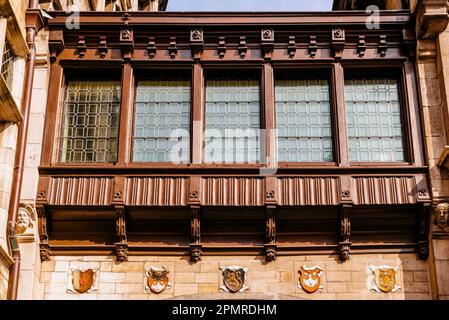 Schlosshof. Het Steen ist eine mittelalterliche Festung in der Altstadt von Antwerpen. Antwerpen, Flämische Region, Belgien, Europa Stockfoto