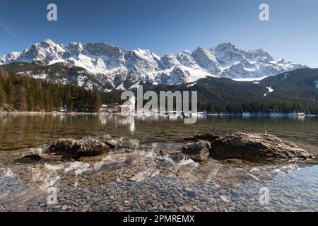 Eibsee, Zugspitze, Grainau, Oberbayern, Bayern, Deutschland Stockfoto