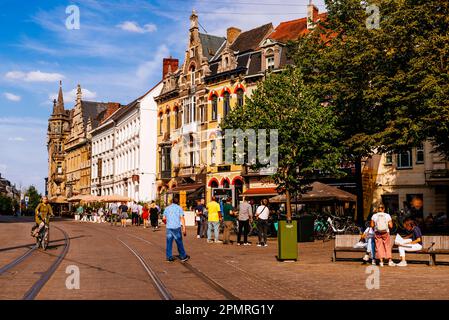 Das lebendige historische Zentrum von Gent. Gent, Ostflandern, Flämische Region, Belgien, Europa Stockfoto