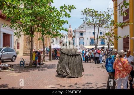 Cartagena, Kolumbien - 31. März 2023: Street Scense im Herzen des alten Cartagena, Kolumbien. Stockfoto