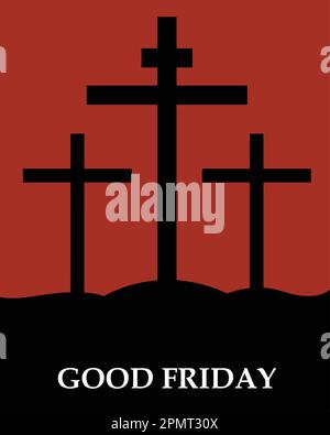 Abbildung der Kreuzigung von Jesus Christus am Kreuz am Calvary Mountain auf braunem Hintergrund Stock Vektor