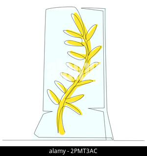 Goldener Palmenzweig in einer Linie auf weißem Hintergrund. Stock Vektor