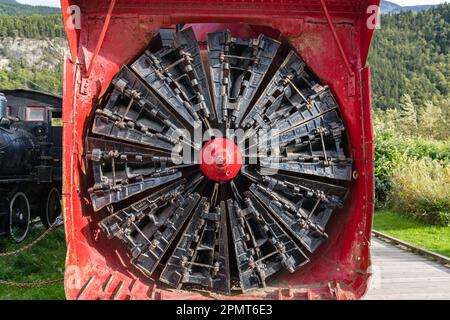 Antiker Schneeflokomotive in Skagway, Alaska Stockfoto