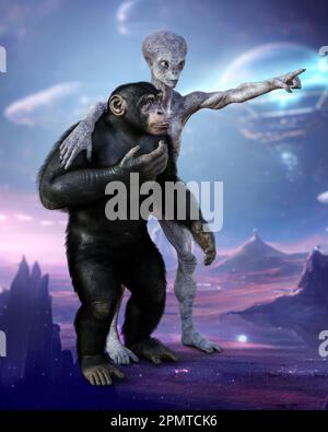 Alien und Schimpansen, Illustration Stockfoto