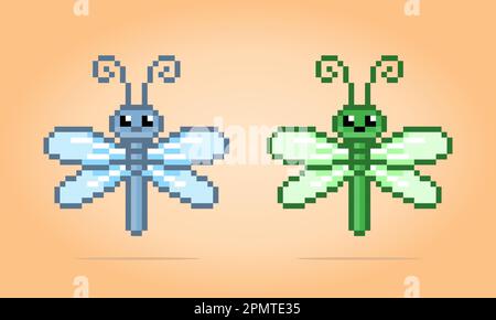 Pixel 8 Bit Libelle. Tierpixel für Spielelemente in der Vektordarstellung. Stock Vektor